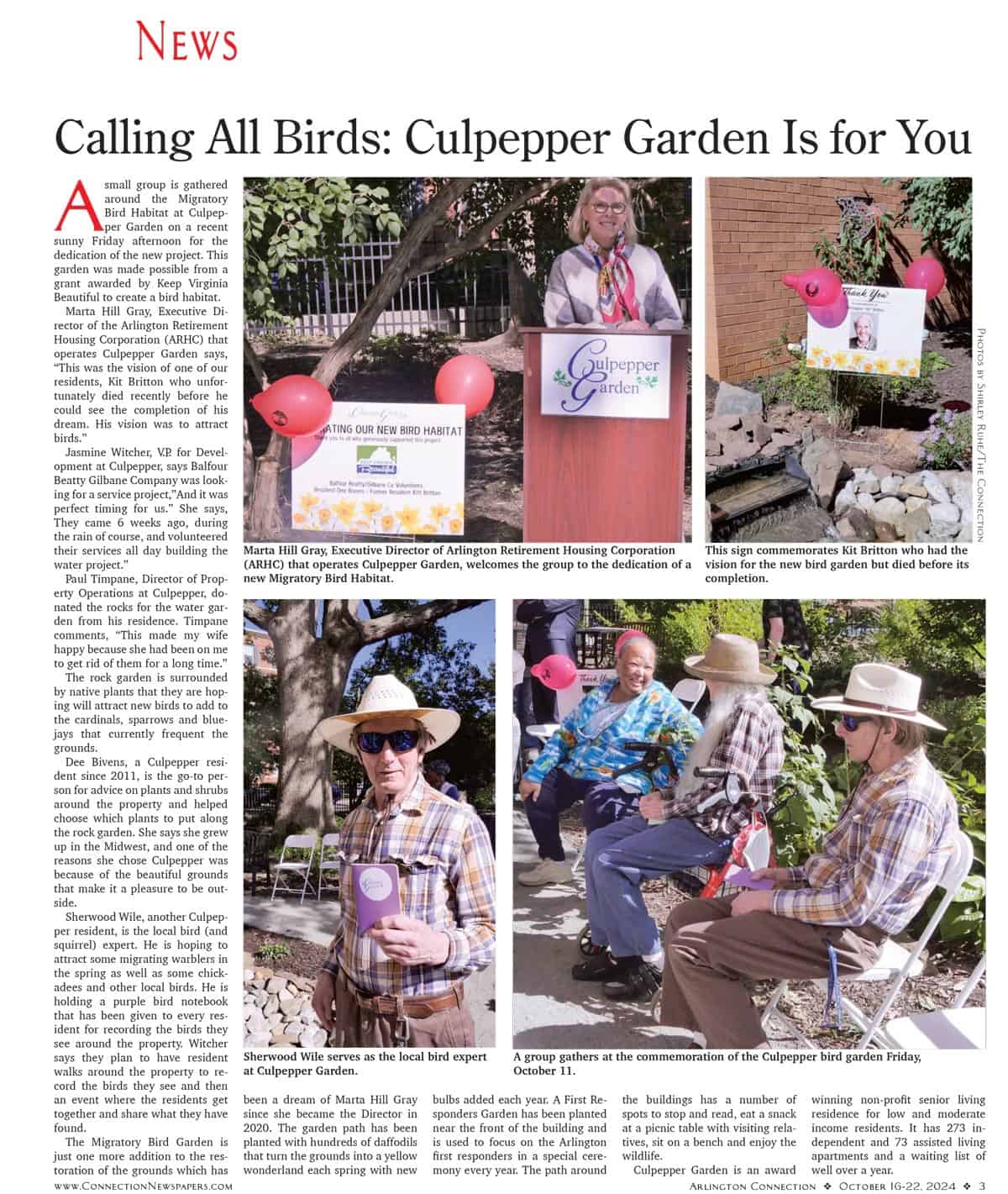 Arlington Connection Article "Calling All Birds"